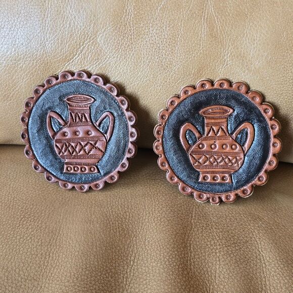 Hand tooled Leather Coaster f Southwestern Water Jug Native American - Picture 5 of 8